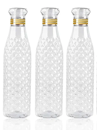 WHEEL CREW Plastic Fridge Water Bottle Set of 3, Ideal for Kitchen,Home,Office, Sports, School, Travelling Water Bottle with Diamond Cap Water Bottle(1000ml -Crystal Diamond Bottle)(Pack of 3)