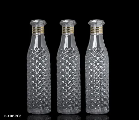 WHEEL CREW Plastic Fridge Water Bottle Set of 3, Ideal for Kitchen,Home,Office, Sports, School, Travelling Water Bottle with Diamond Cap Water Bottle(1000ml -Crystal Diamond Bottle)(Pack of 3)-thumb2