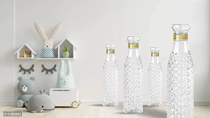 WHEEL CREW Plastic Fridge Water Bottle Set of 3, Ideal for Kitchen,Home,Office, Sports, School, Travelling Water Bottle with Diamond Cap Water Bottle(1000ml -Crystal Diamond Bottle)(Pack of 3)-thumb5