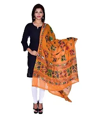 IndiaCarvan Woman's Cotton embroidered mirror work Dupatta (Orange)-thumb1