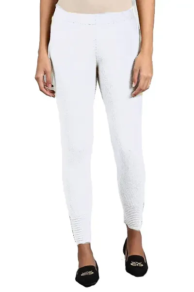 IndiaCarvan Women's Warm Woollen Churidar Leggings for Winter (White)