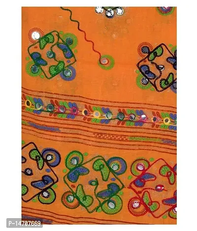 IndiaCarvan Woman's Cotton embroidered mirror work Dupatta (Orange)-thumb3