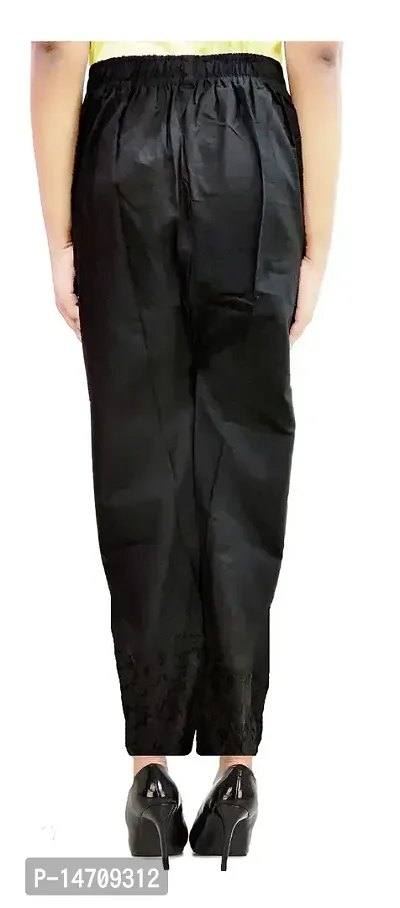 IndiaCarvan Women's Cotton Embroidered Trousers (Large, Black)-thumb4