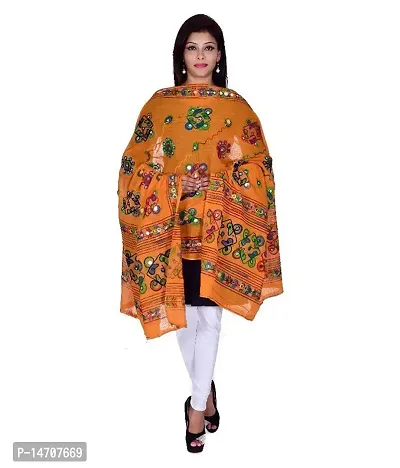 IndiaCarvan Woman's Cotton embroidered mirror work Dupatta (Orange)