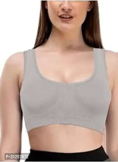 Stylish Grey Cotton Solid Sports Bras For Women-thumb0