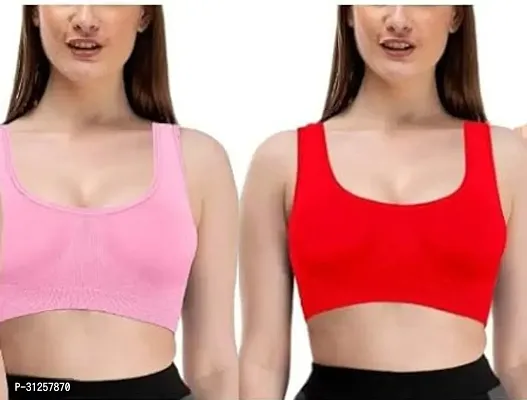 Stylish Multicoloured Cotton Solid Sports Bras For Women Pack Of 2