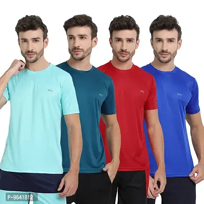 FTX Comfortable Multicoloured Polyester Solid Round Neck Tees For Men Combo Pack Of 4