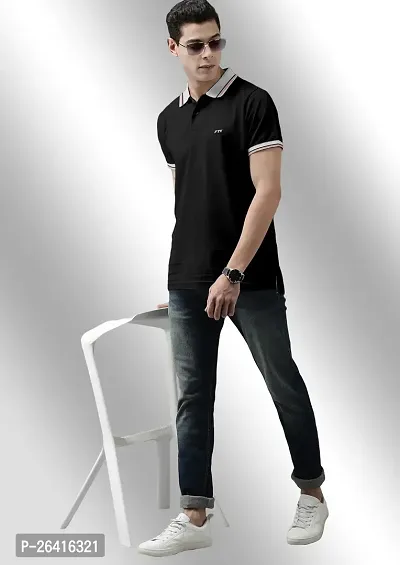 FTX Men Solid Half Sleeve Polo Neck Black Tshirt