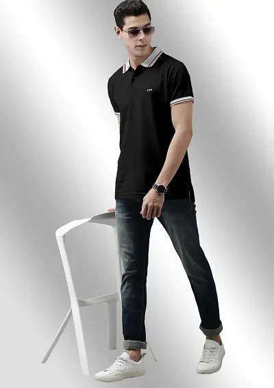 Premium Polyester Solid V Shape Half Sleeve Polo T-Shirt For Men