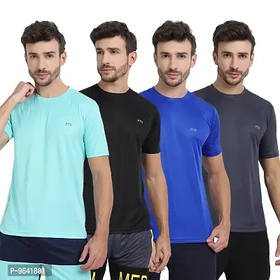 FTX Comfortable Multicoloured Polyester Solid Round Neck Tees For Men Combo Pack Of 4