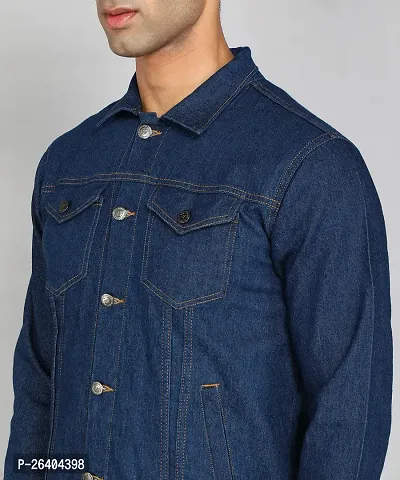 FTX Men Solid Dark Blue Denim Jacket-thumb3