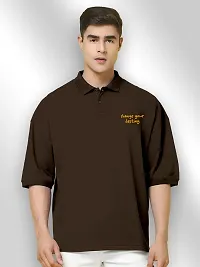 FTX Men Printed Polo Neck Oversized Brown Tshirt-thumb4