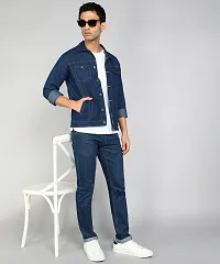 FTX Men Solid Dark Blue Denim Jacket-thumb4