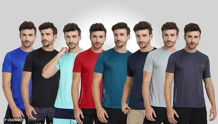 FTX Men Solid Round Neck Half Sleeve Multicolor Tshirt, Pack of 8-thumb0