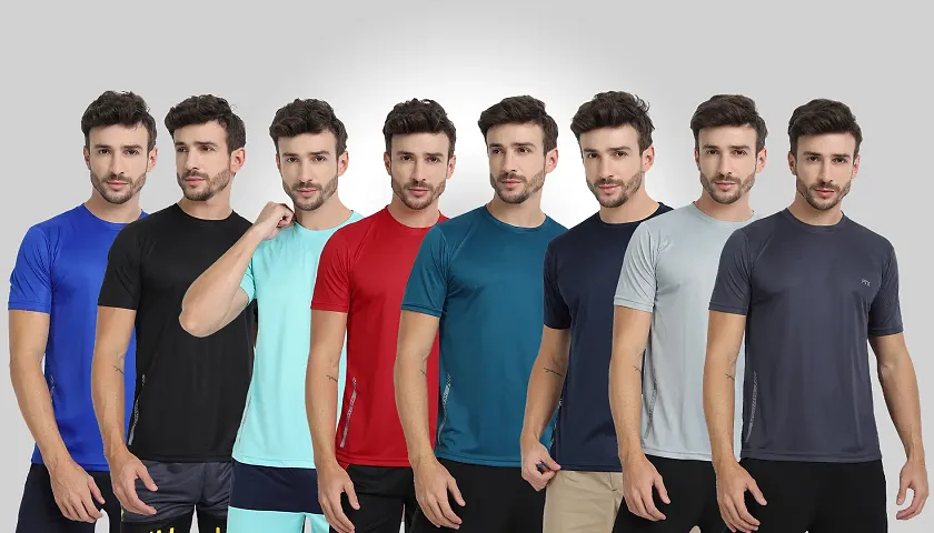 Mens Polyester Half Sleeve Multicoloured Round Neck Tees Combo Pack Of 8