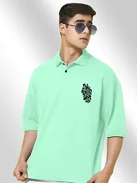 FTX Men Printed Polo Neck Oversized Light Green Tshirt-thumb2