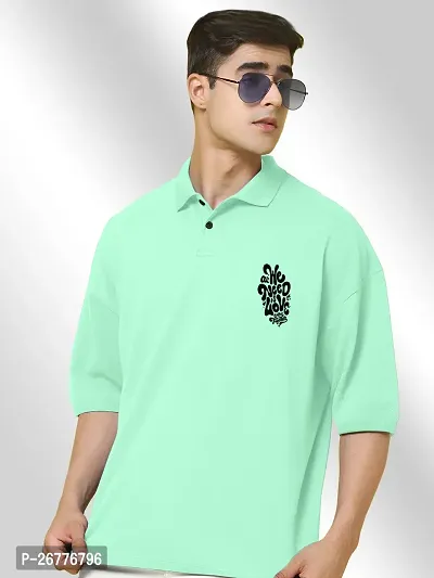 FTX Men Printed Polo Neck Oversized Light Green Tshirt-thumb3