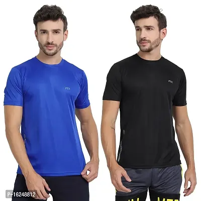 FTX Men's Dri-Fit Round Neck T-Shirt Combo - Pack of 2 (Royal Blue, Black - 723_1-723_2)