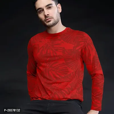 FTX Men Round Neck Floral Print Full Sleeve Red Tshirt