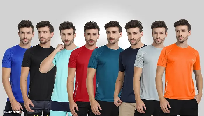 Elegant Polyester Solid Round Neck Tees For Men- Pack of 8-thumb0