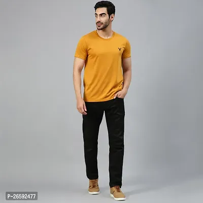 FTX Solid Men Cotton Rich Round Neck Yellow Tshirt-thumb5