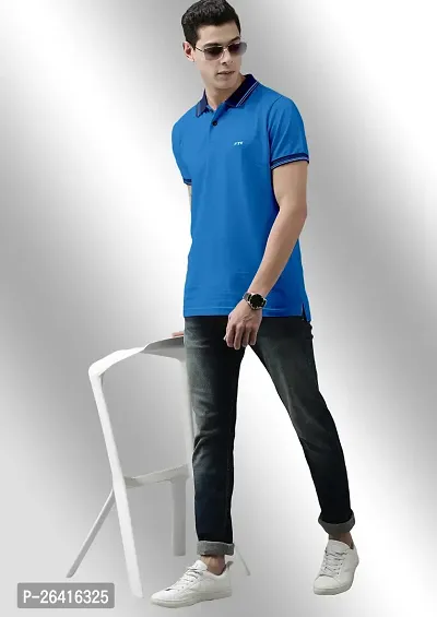 FTX Men Solid Half Sleeve Polo Neck Blue Tshirt