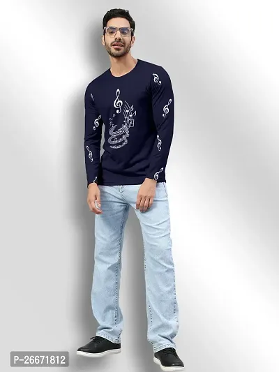 FTX Men Round Neck Cotton Rich Full Sleeve Printed Blue Tshirt-thumb5