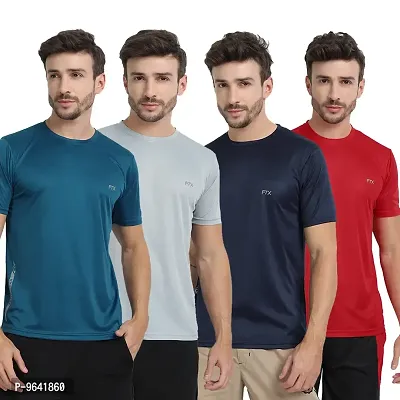 FTX Comfortable Multicoloured Polyester Solid Round Neck Tees For Men Combo Pack Of 4-thumb0