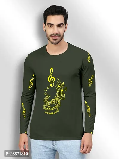 FTX Men Round Neck Cotton Rich Full Sleeve Printed Olive Tshirt