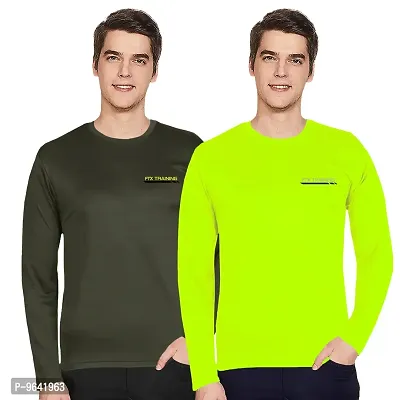 FTX Comfortable Multicoloured Polyester Solid Round Neck Tees For Men Combo Pack Of 2