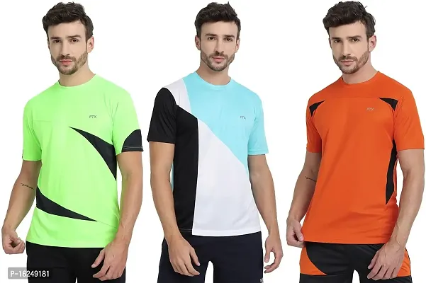 FTX Men's Dri-Fit Round Neck T-Shirt Combo - Aqua Blue, Light Green, Orange (710_1-710_8-710_9)