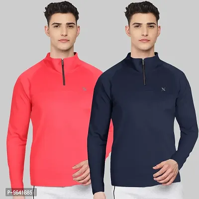 FTX Comfortable Multicoloured Polyester Solid High Neck Tees For Men Combo Pack Of 2