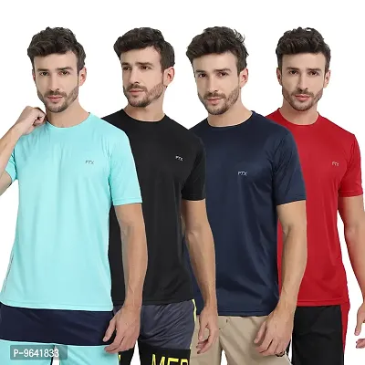 FTX Comfortable Multicoloured Polyester Solid Round Neck Tees For Men Combo Pack Of 4