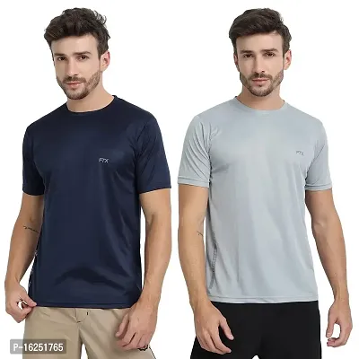 FTX Men's Dri-Fit Round Neck T-Shirt Combo - Pack of 2 (Navy Blue, Light Grey - 723_6-723_7)