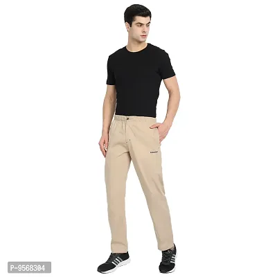 FTX Stylish Beige Cotton Solid Regular Trousers For Men