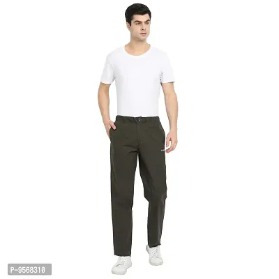 FTX Stylish Brown Cotton Solid Regular Trousers For Men