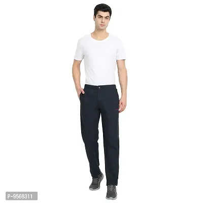 FTX Stylish Blue Cotton Solid Regular Trousers For Men