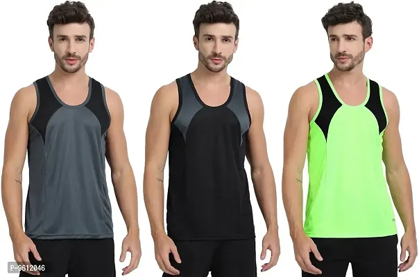 FTX Stylish Multicoloured Polyester Colourblocked Sports Vest For Men Combo Pack Of 3