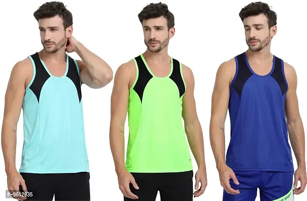 FTX Stylish Multicoloured Polyester Colourblocked Sports Vest For Men Combo Pack Of 3