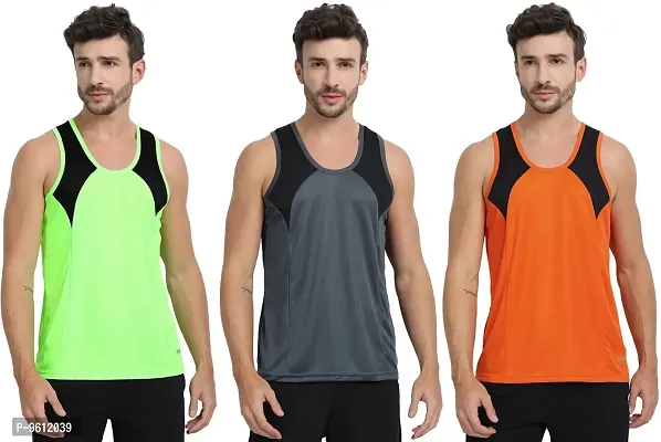 FTX Stylish Multicoloured Polyester Colourblocked Sports Vest For Men Combo Pack Of 3