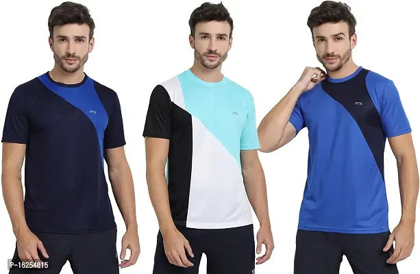 FTX Men's Dri-Fit Round Neck T-Shirt Combo - Aqua Blue, Navy Blue, Royal Blue (710_1-710_4-710_5)
