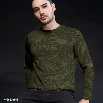 FTX Men Round Neck Floral Print Full Sleeve Dark Green Tshirt