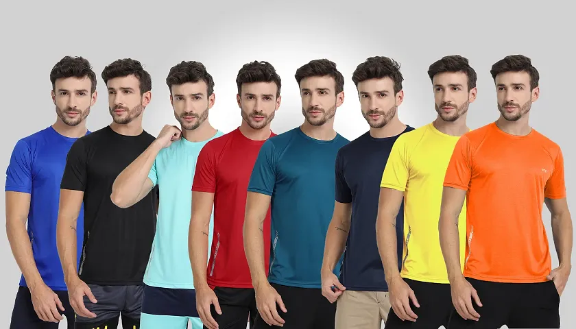Mens Solid  Polyester Round Neck Half Sleeve Multicolor T-shirt Pack of 8 Combol