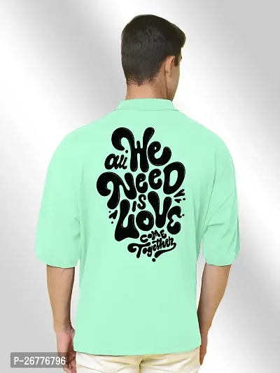 FTX Men Printed Polo Neck Oversized Light Green Tshirt-thumb2