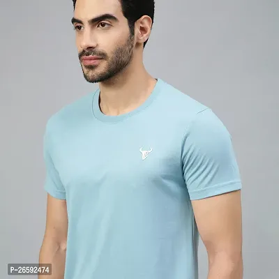 FTX Solid Men Cotton Rich Round Neck Light Blue Tshirt-thumb3