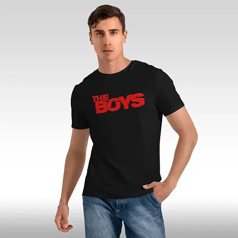 Men Printed Round Neck Cotton Blend Black T-Shirt