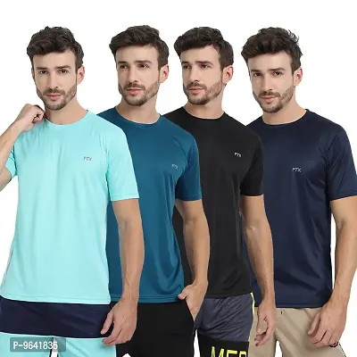 FTX Comfortable Multicoloured Polyester Solid Round Neck Tees For Men Combo Pack Of 4