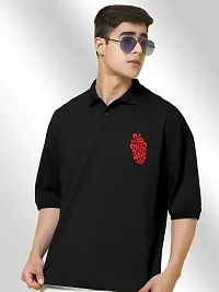 FTX Men Printed Polo Neck Oversized Black Tshirt-thumb2