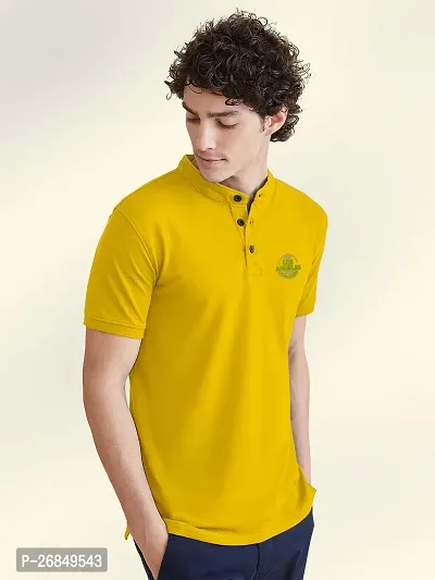 FTX Men Mandarin Collar Half Sleeve Yellow Polo Tshirt-thumb3