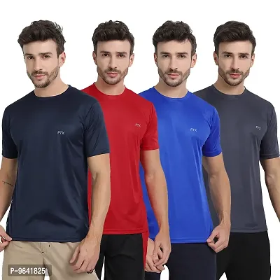 FTX Comfortable Multicoloured Polyester Solid Round Neck Tees For Men Combo Pack Of 4-thumb0